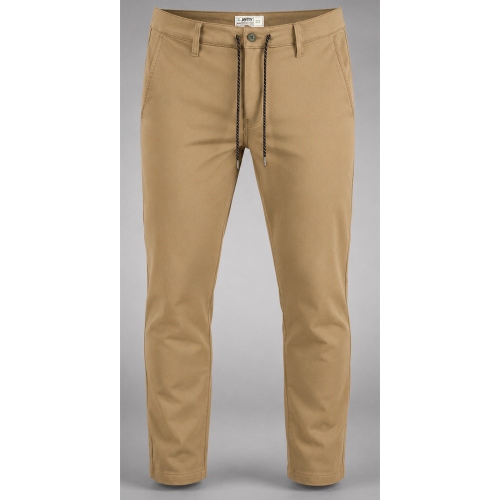 Jetty Mens 32 Stretch Tech Pants Khaki Lined Drawstring Chino Travel Casual